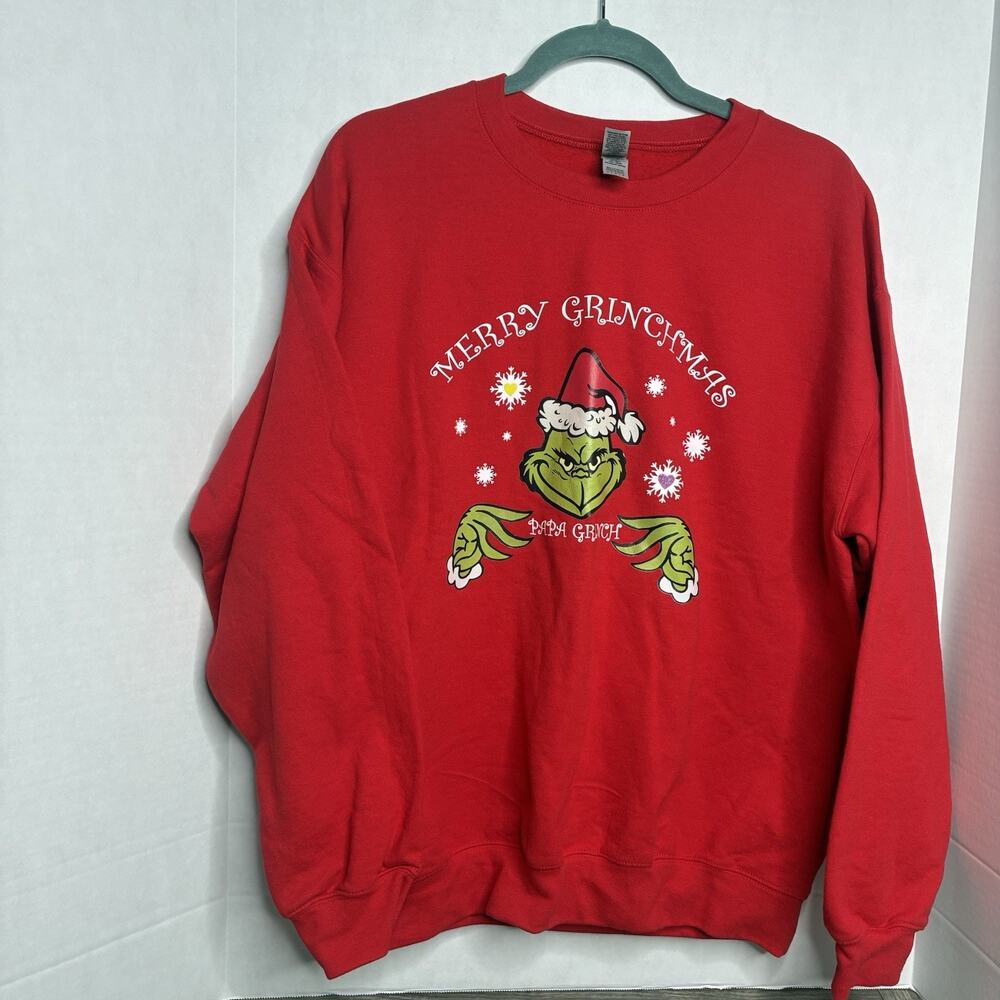 The Grinch Christmas Sweatshirt Mens Size L Red Nice Naughty Holiday Dr Seuss